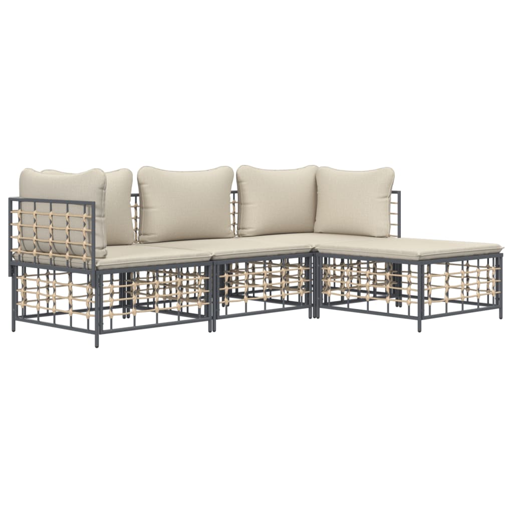 Set Divani da Giardino 4 pz con Cuscini Antracite in Polyrattan