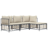 Set Divani da Giardino 4 pz con Cuscini Antracite in Polyrattan