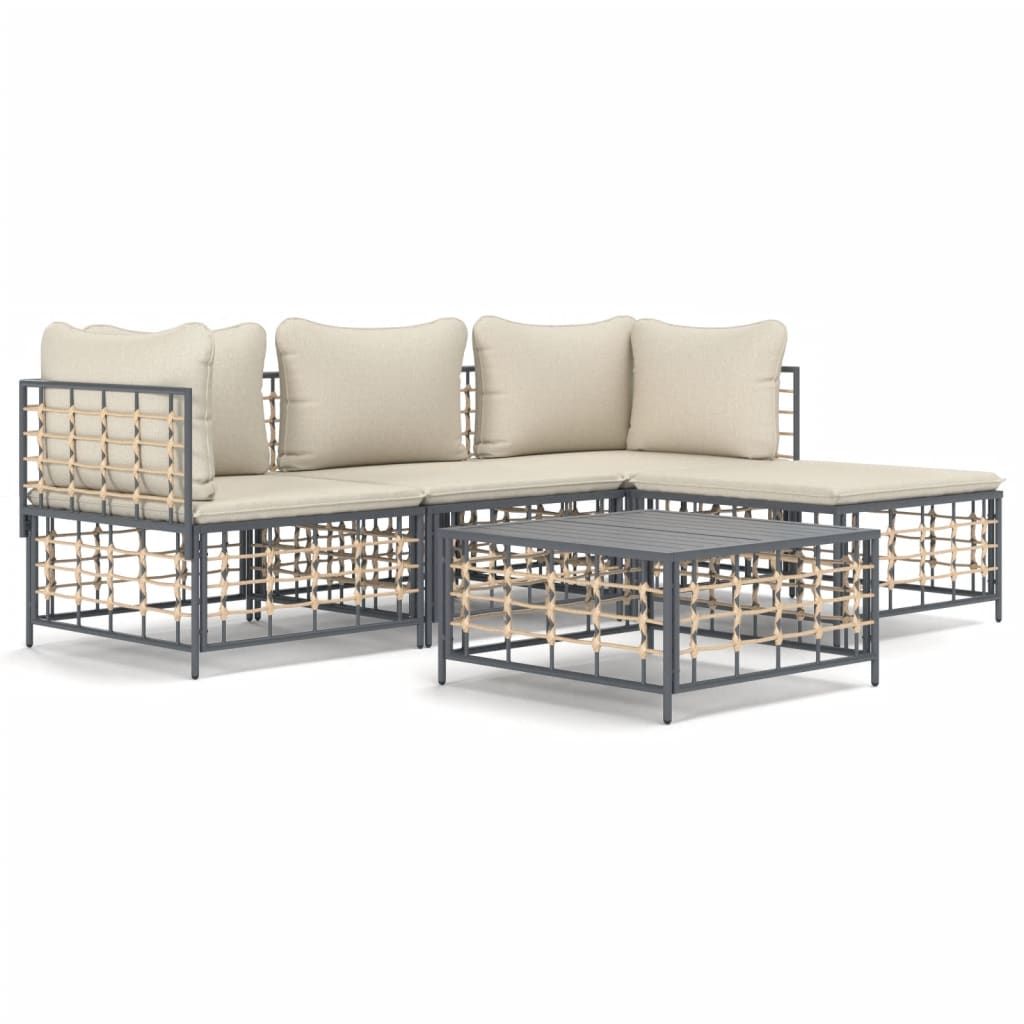 Set Divani da Giardino 4 pz con Cuscini Antracite in Polyrattan