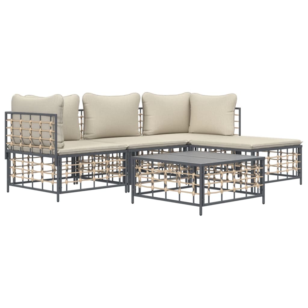 Set Divani da Giardino 4 pz con Cuscini Antracite in Polyrattan