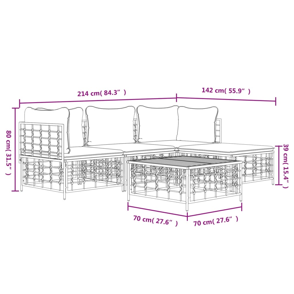 Set Divani da Giardino 4 pz con Cuscini Antracite in Polyrattan