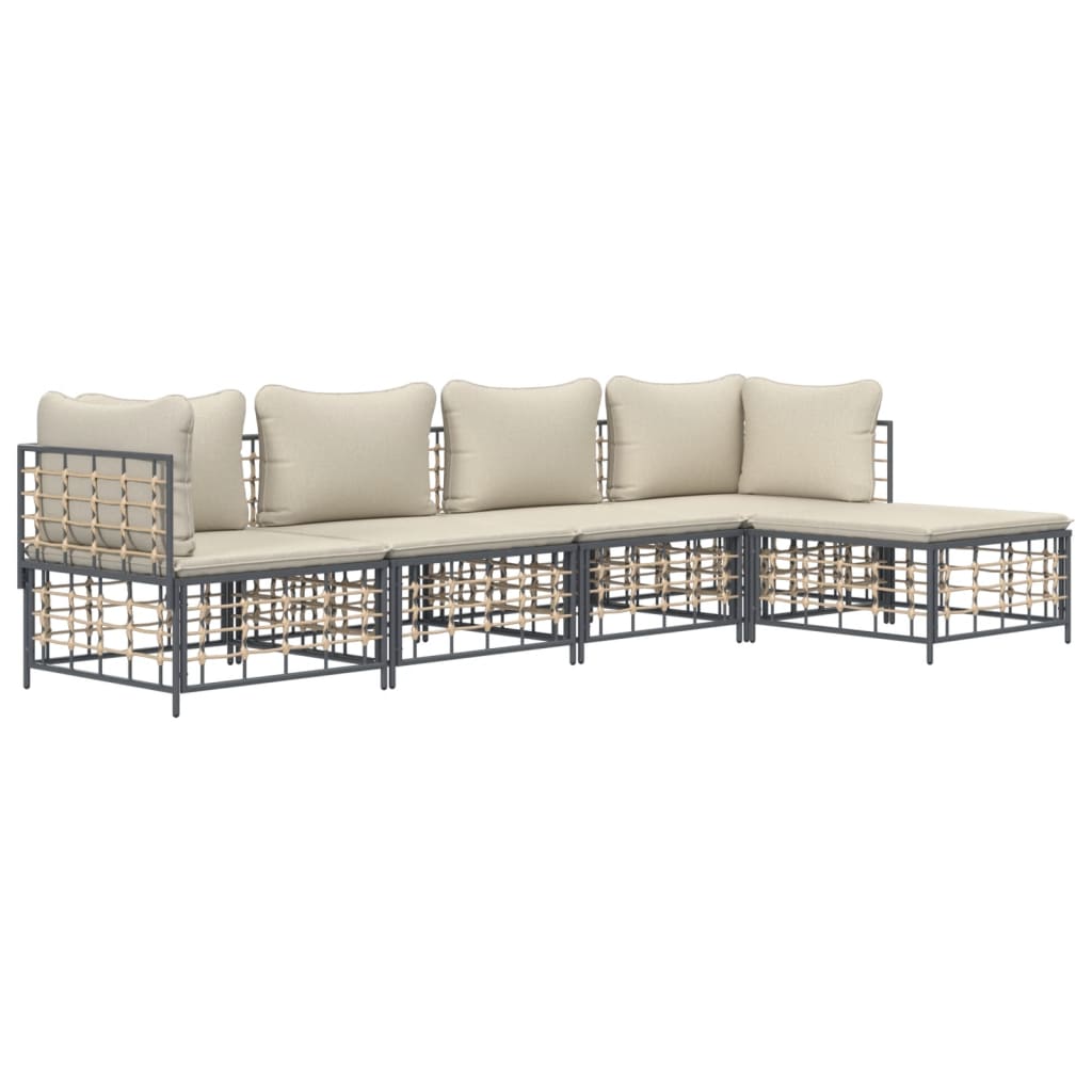 Set Divani da Giardino 5 pz con Cuscini Antracite in Polyrattan