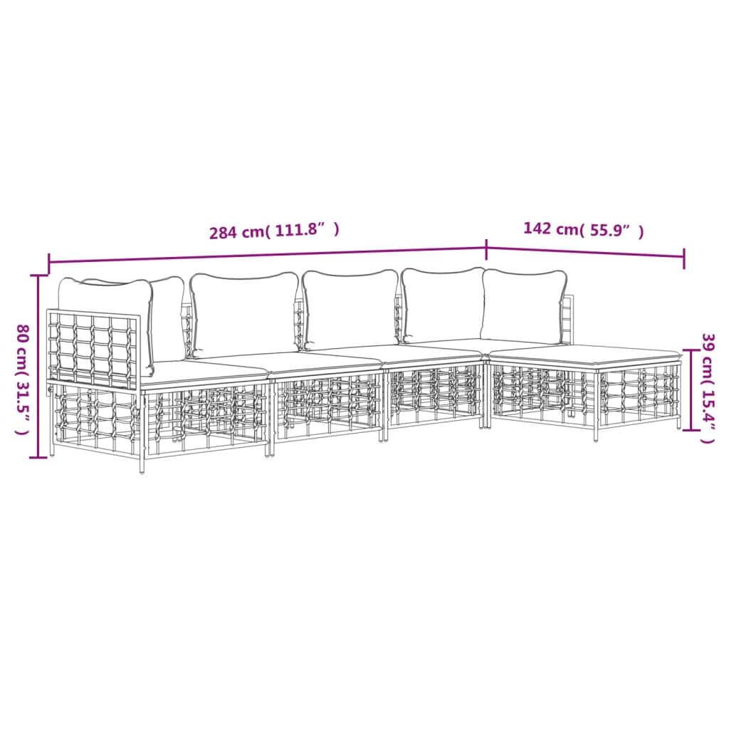 Set Divani da Giardino 5 pz con Cuscini Antracite in Polyrattan