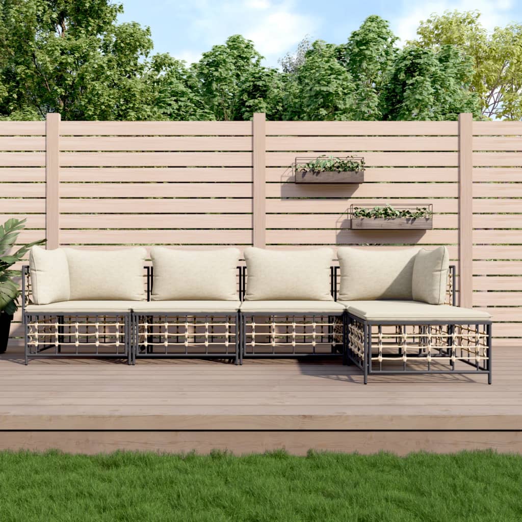 Set Divani da Giardino 5 pz con Cuscini Antracite in Polyrattan