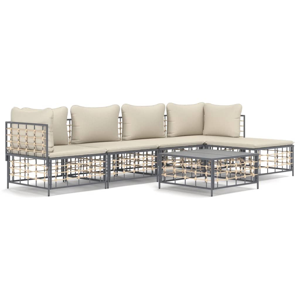 Set Divani da Giardino 6 pz con Cuscini Antracite in Polyrattan