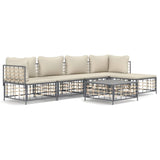 Set Divani da Giardino 6 pz con Cuscini Antracite in Polyrattan