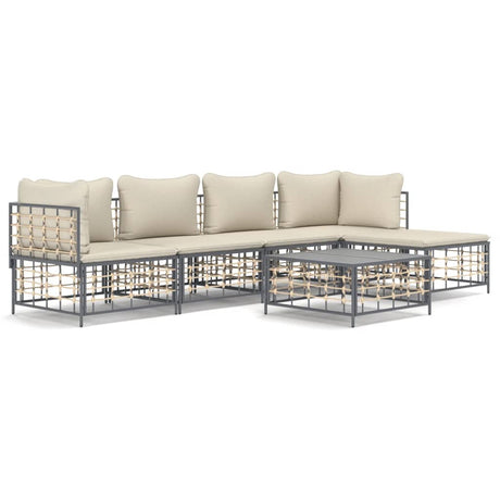 Set Divani da Giardino 6 pz con Cuscini Antracite in Polyrattan