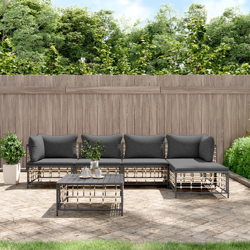 Set Divani da Giardino 6 pz con Cuscini Antracite in Polyrattan