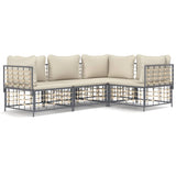 Set Divani da Giardino 4 pz con Cuscini Antracite in Polyrattan