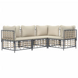 Set Divani da Giardino 4 pz con Cuscini Antracite in Polyrattan