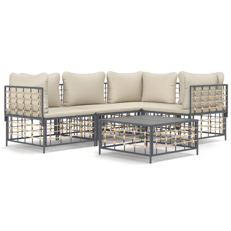 Set Divani da Giardino 5 pz con Cuscini Antracite in Polyrattan