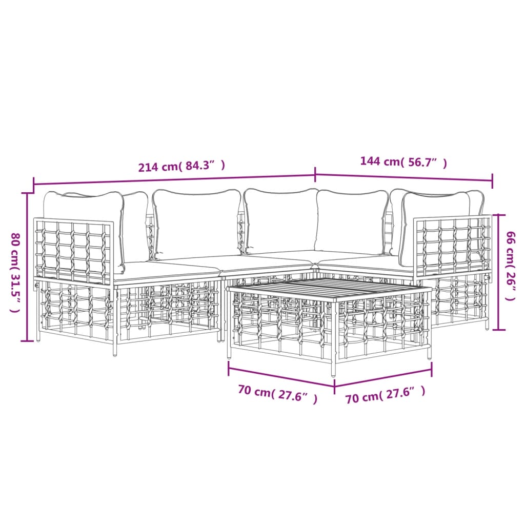 Set Divani da Giardino 5 pz con Cuscini Antracite in Polyrattan