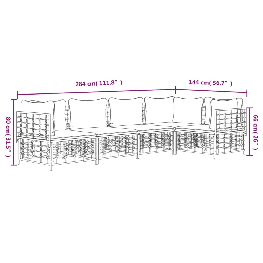 Set Divani da Giardino 5 pz con Cuscini Antracite in Polyrattan