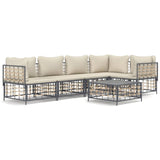 Set Divani da Giardino 6 pz con Cuscini Antracite in Polyrattan