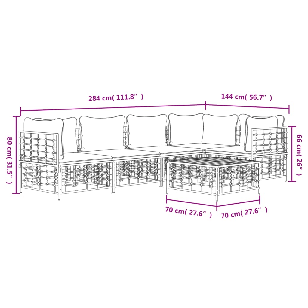 Set Divani da Giardino 6 pz con Cuscini Antracite in Polyrattan