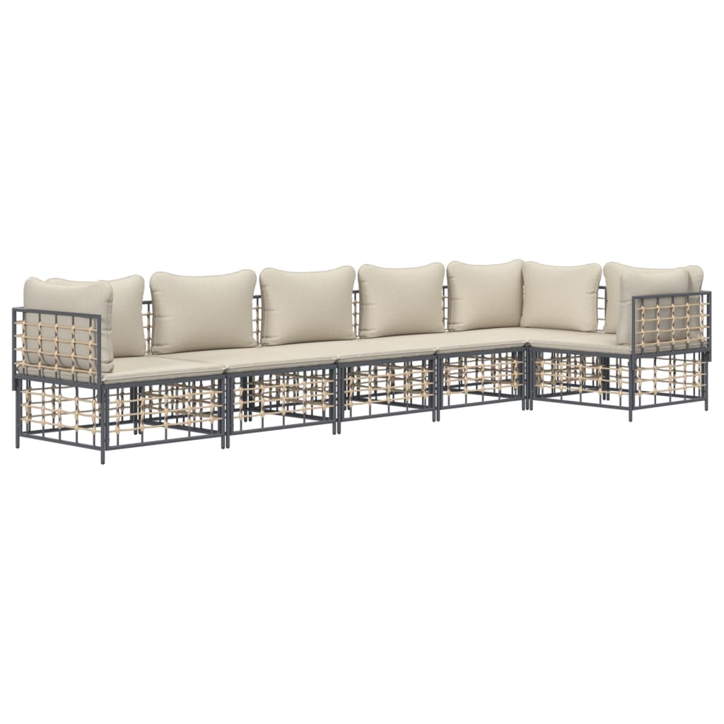 Set Divani da Giardino 6 pz con Cuscini Antracite in Polyrattan