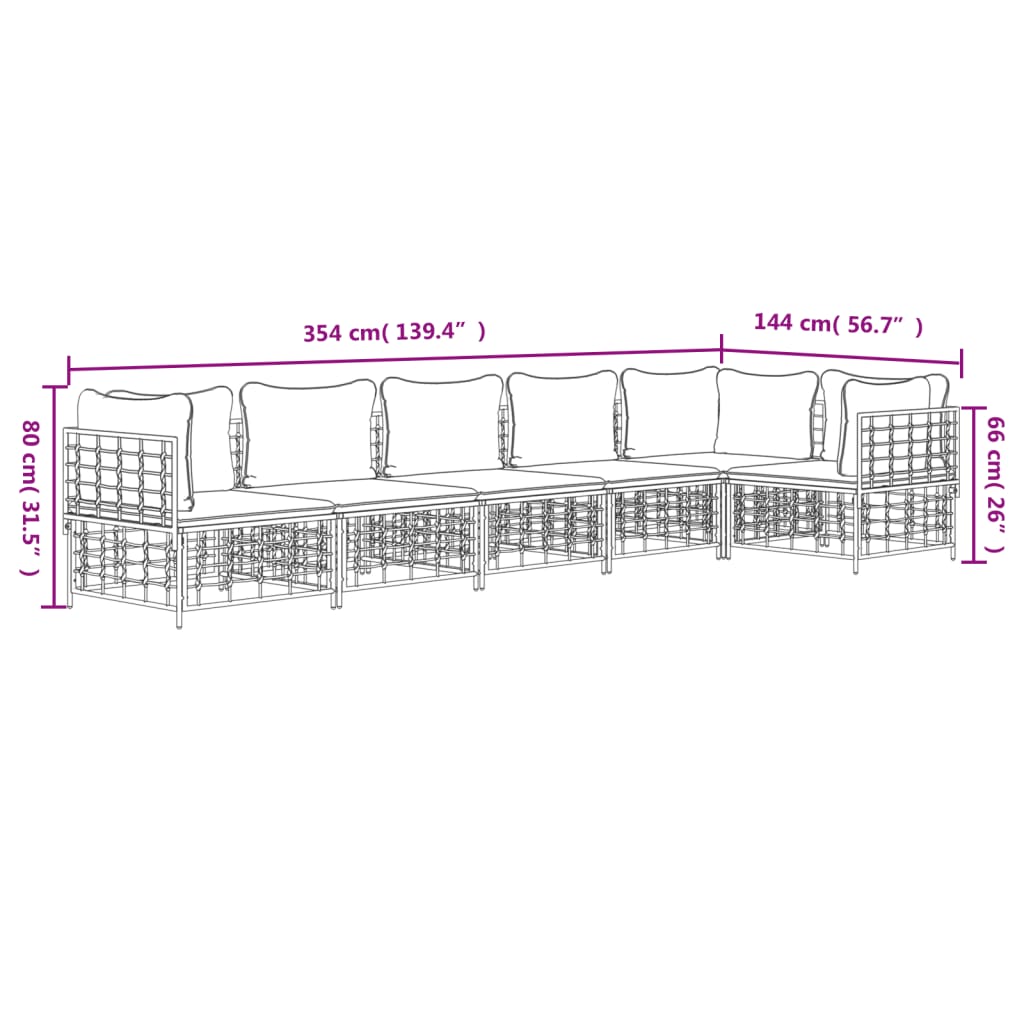 Set Divani da Giardino 6 pz con Cuscini Antracite in Polyrattan