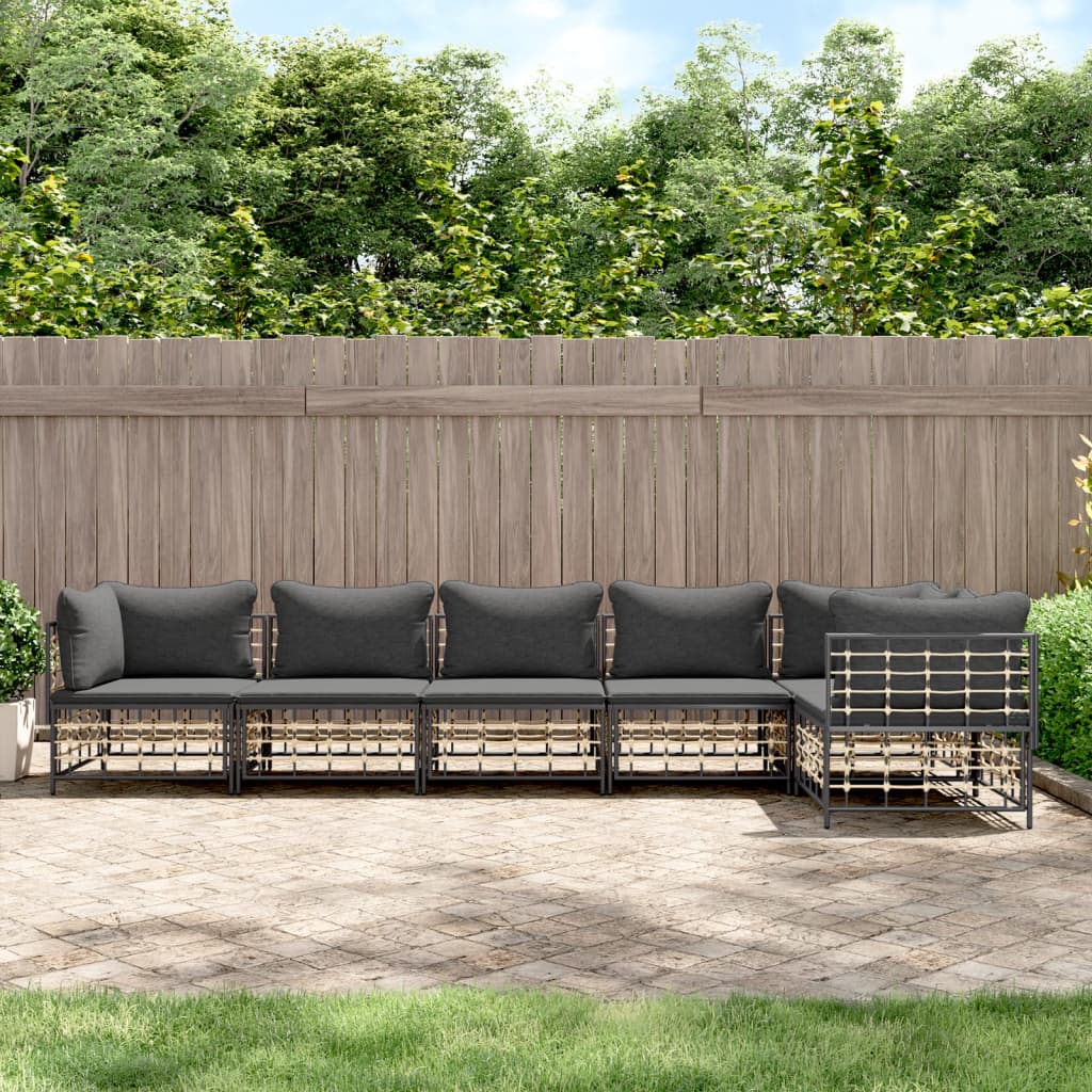 Set Divani da Giardino 6 pz con Cuscini Antracite in Polyrattan