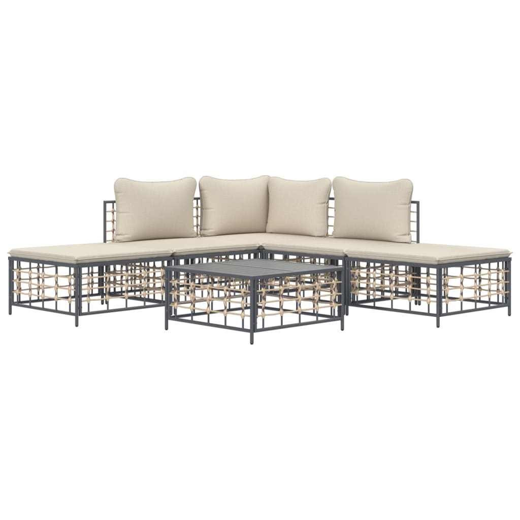 Set Divani da Giardino 6 pz con Cuscini Antracite in Polyrattan