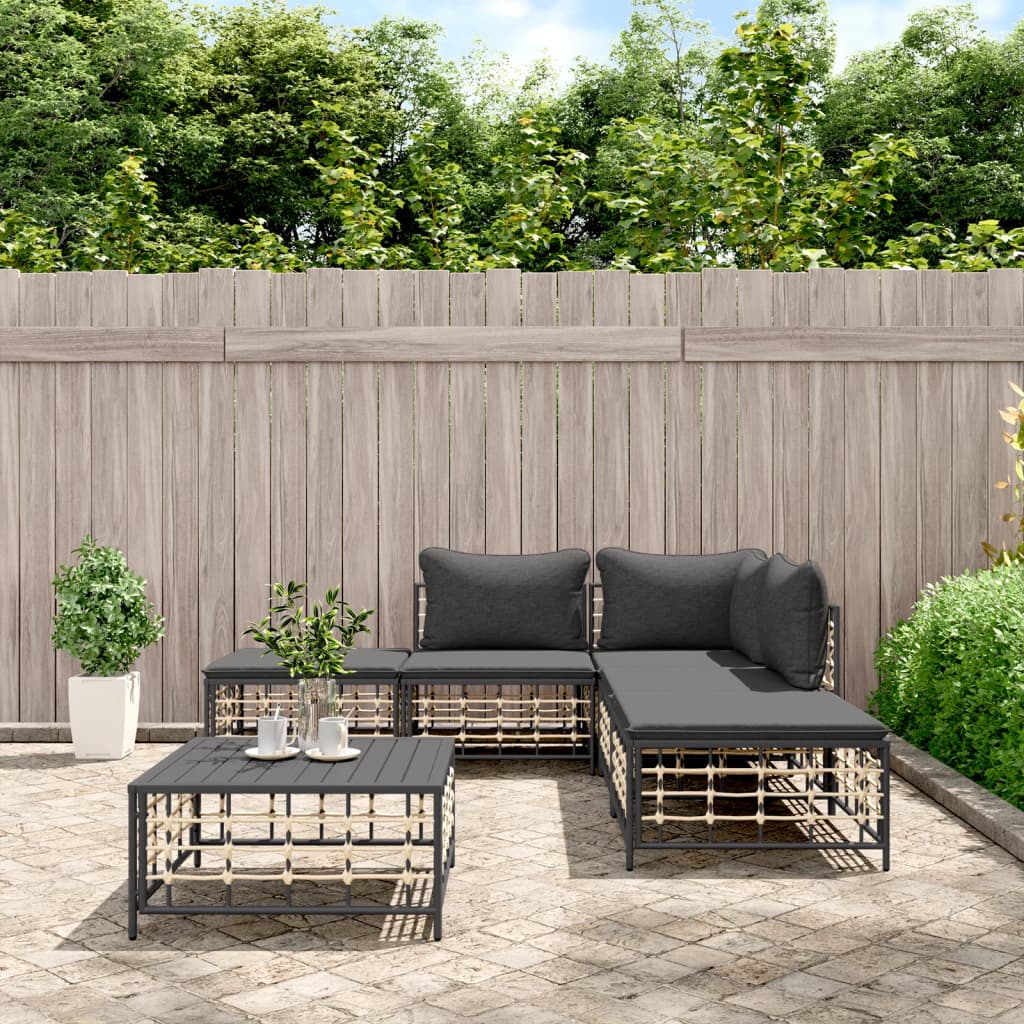 Set Divani da Giardino 6 pz con Cuscini Antracite in Polyrattan