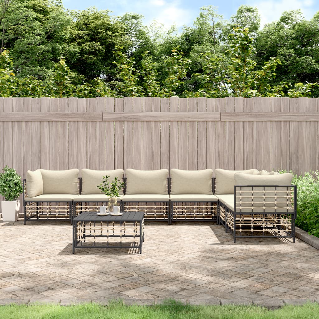 Set Divani da Giardino 8 pz con Cuscini Antracite in Polyrattan