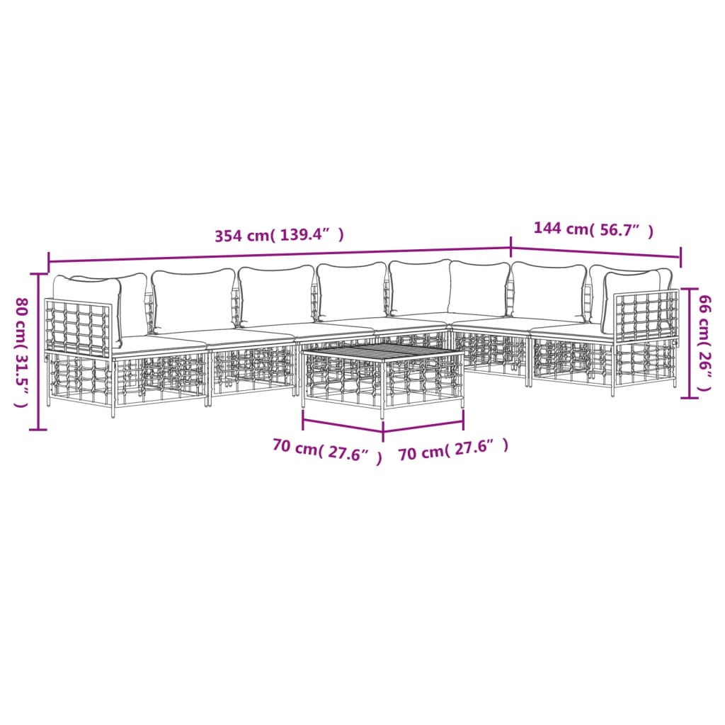 Set Divani da Giardino 8 pz con Cuscini Antracite in Polyrattan