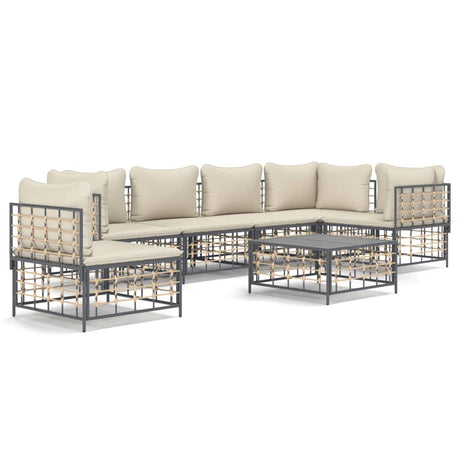 Set Divani da Giardino 7 pz con Cuscini Antracite in Polyrattan