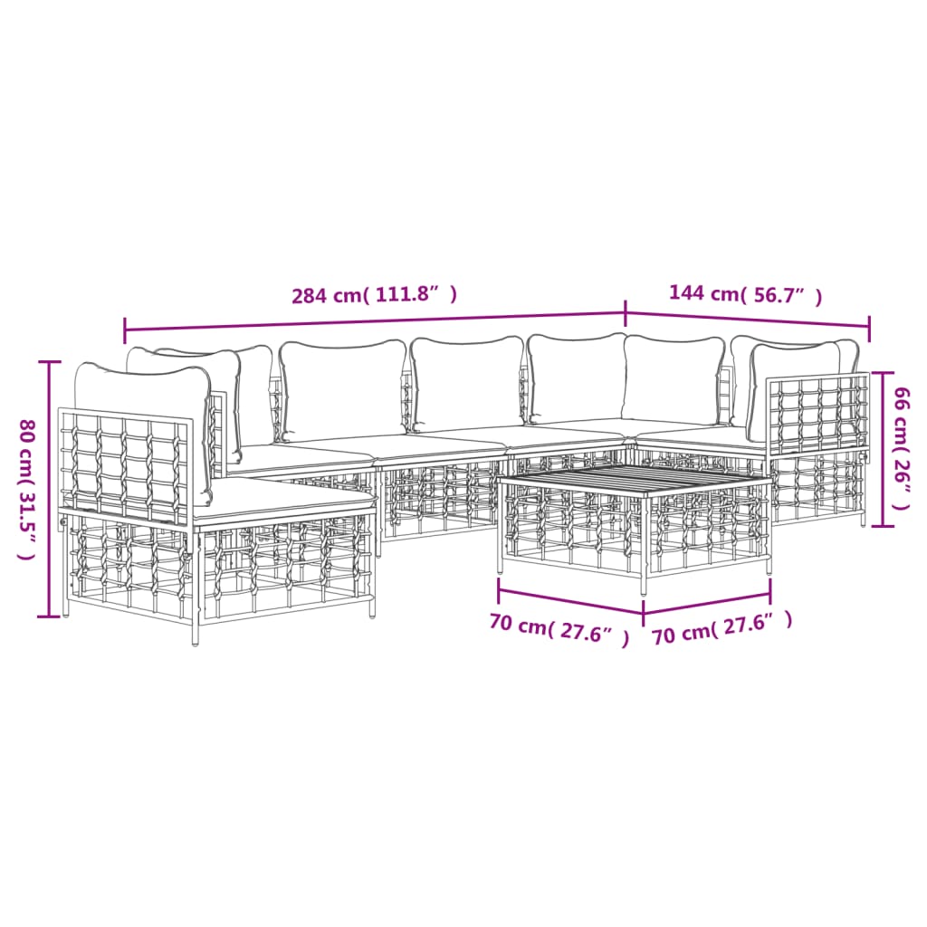 Set Divani da Giardino 7 pz con Cuscini Antracite in Polyrattan