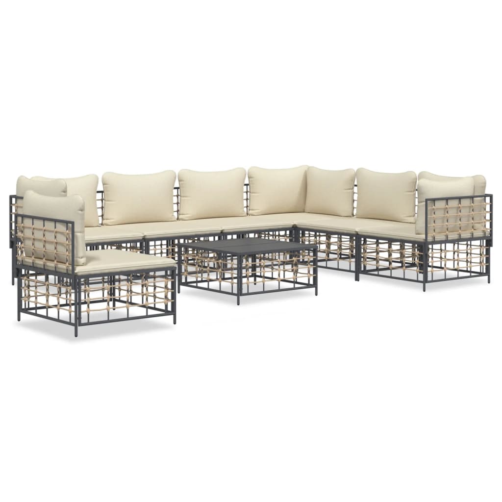 Set Divani da Giardino 8 pz con Cuscini Antracite in Polyrattan