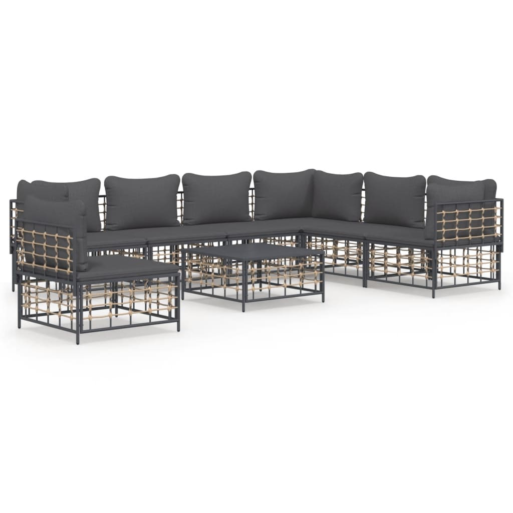 Set Divani da Giardino 8 pz con Cuscini Antracite in Polyrattan