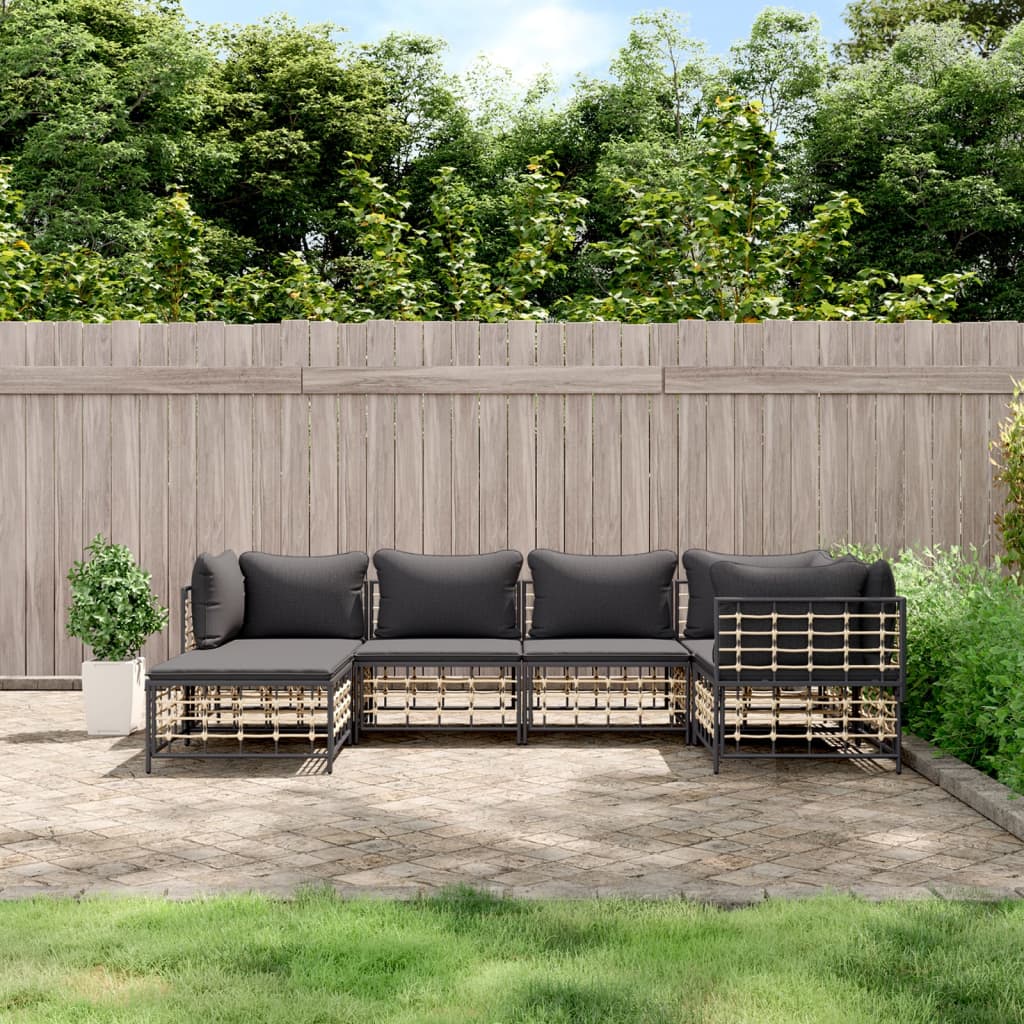 Set Divani da Giardino 6 pz con Cuscini Antracite in Polyrattan