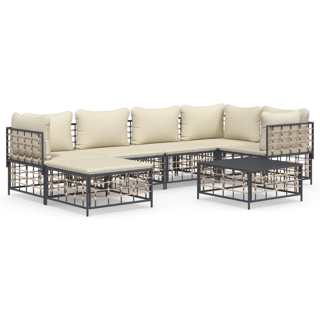 Set Divani da Giardino 7 pz con Cuscini Antracite in Polyrattan