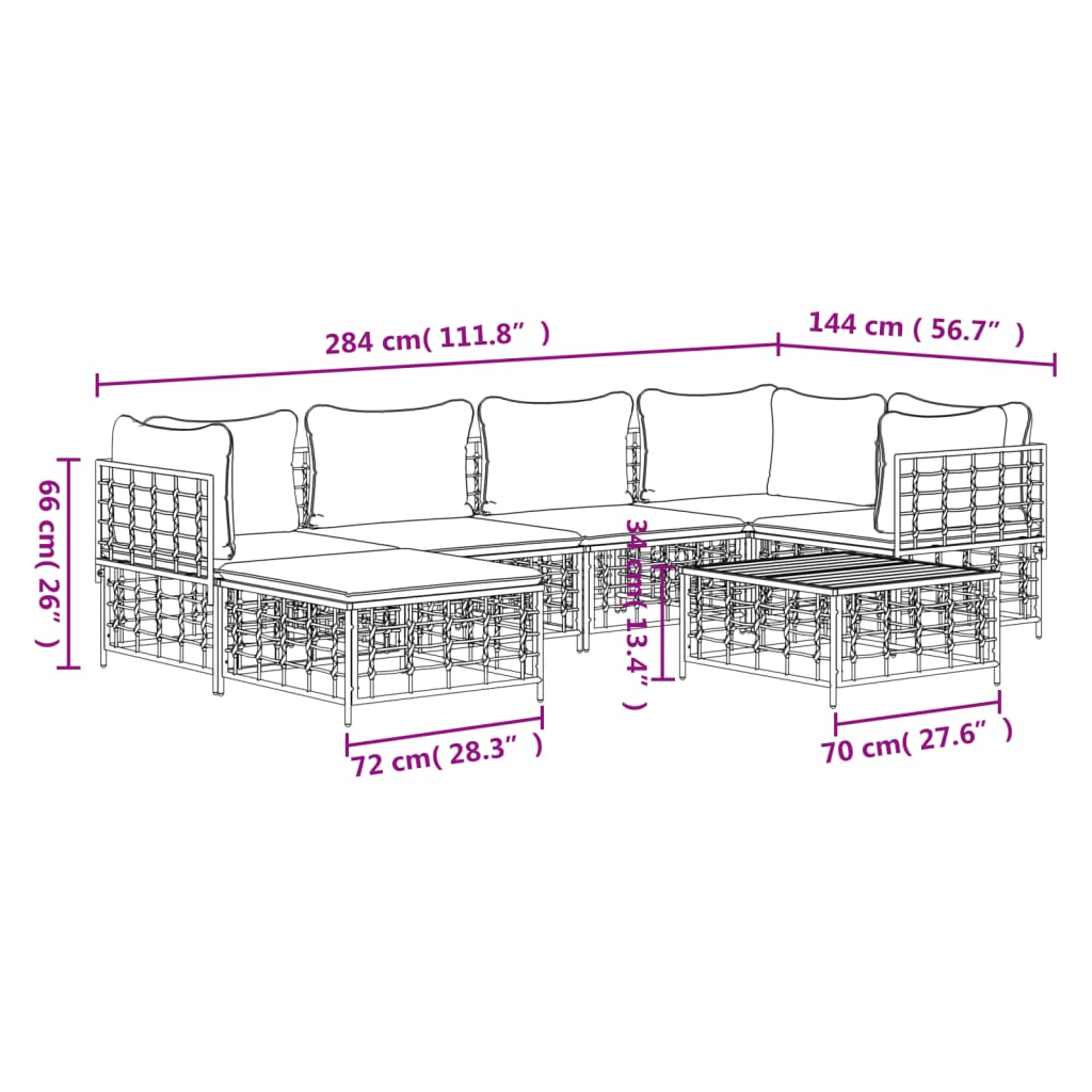 Set Divani da Giardino 7 pz con Cuscini Antracite in Polyrattan