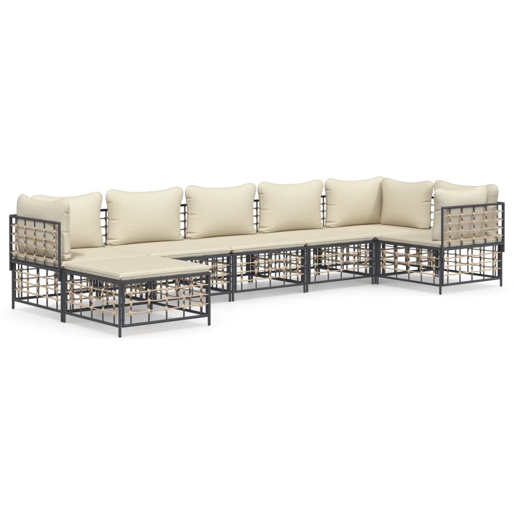 Set Divani da Giardino 7 pz con Cuscini Antracite in Polyrattan