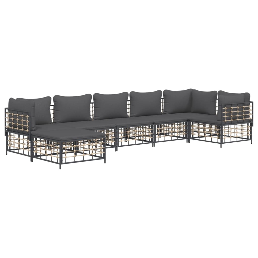 Set Divani da Giardino 7 pz con Cuscini Antracite in Polyrattan