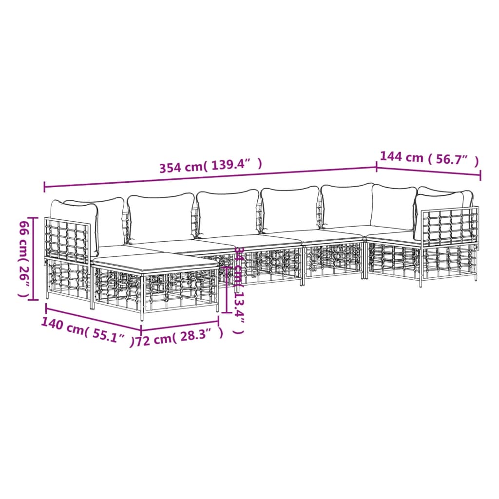 Set Divani da Giardino 7 pz con Cuscini Antracite in Polyrattan