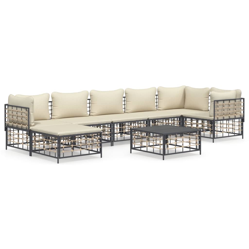 Set Divani da Giardino 8 pz con Cuscini Antracite in Polyrattan