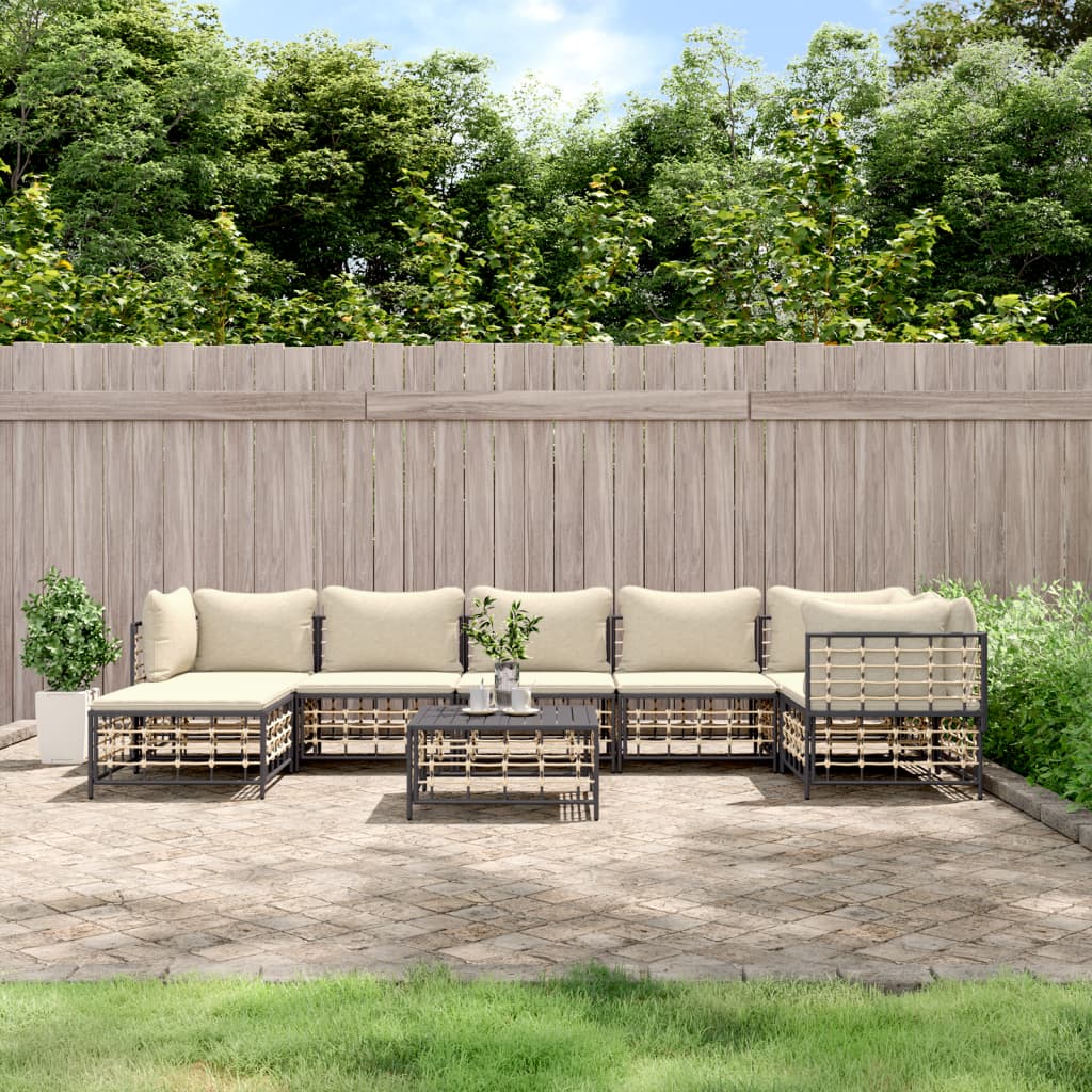 Set Divani da Giardino 8 pz con Cuscini Antracite in Polyrattan