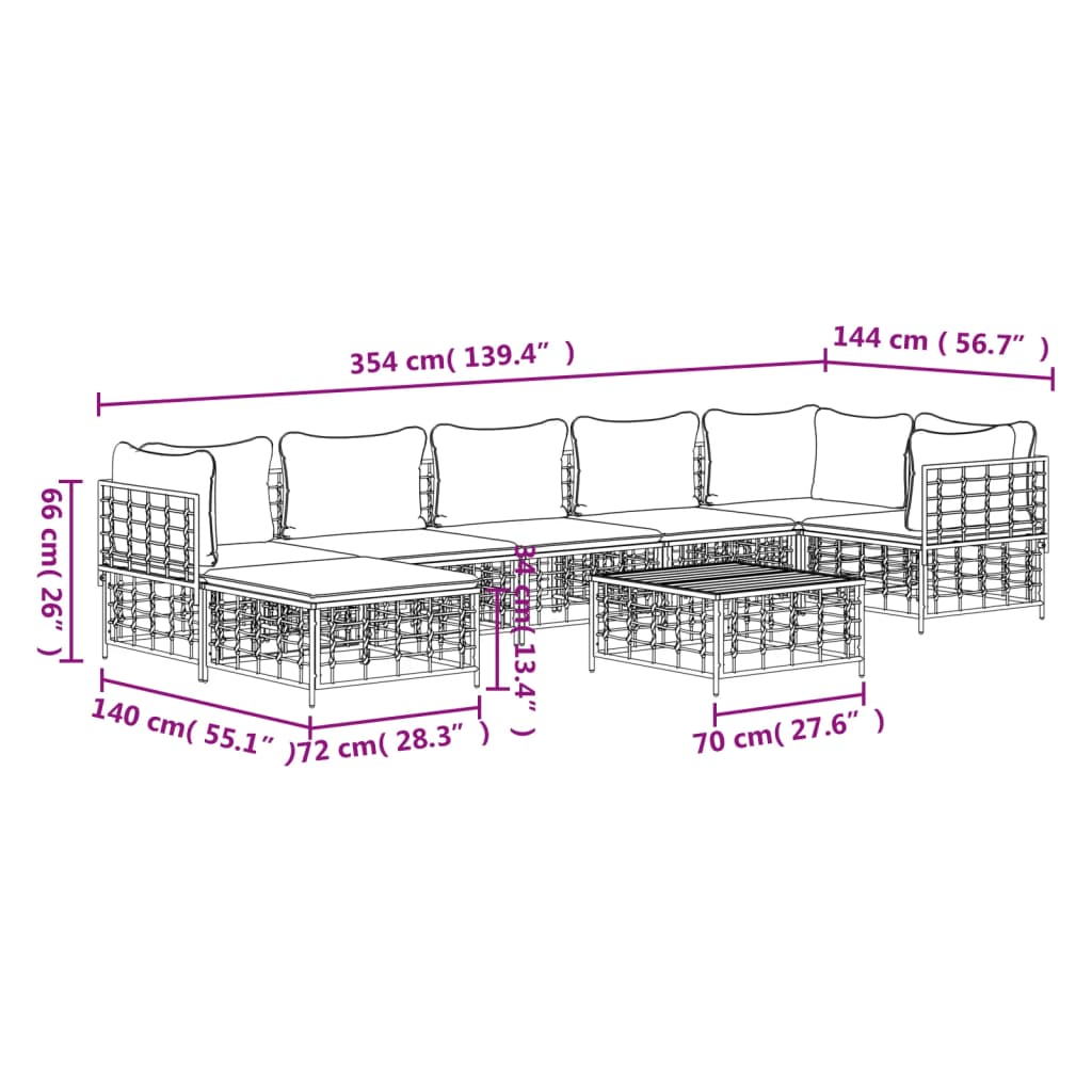 Set Divani da Giardino 8 pz con Cuscini Antracite in Polyrattan