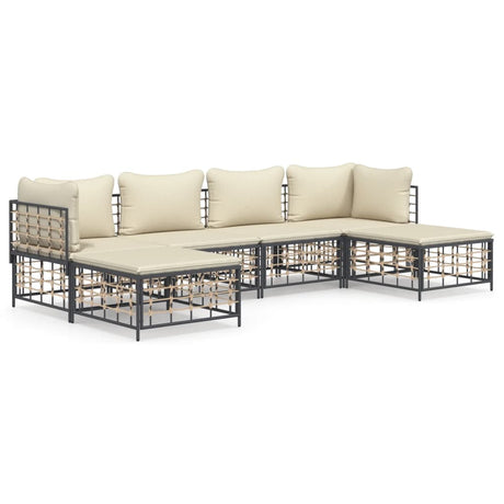 Set Divani da Giardino 6 pz con Cuscini Antracite in Polyrattan