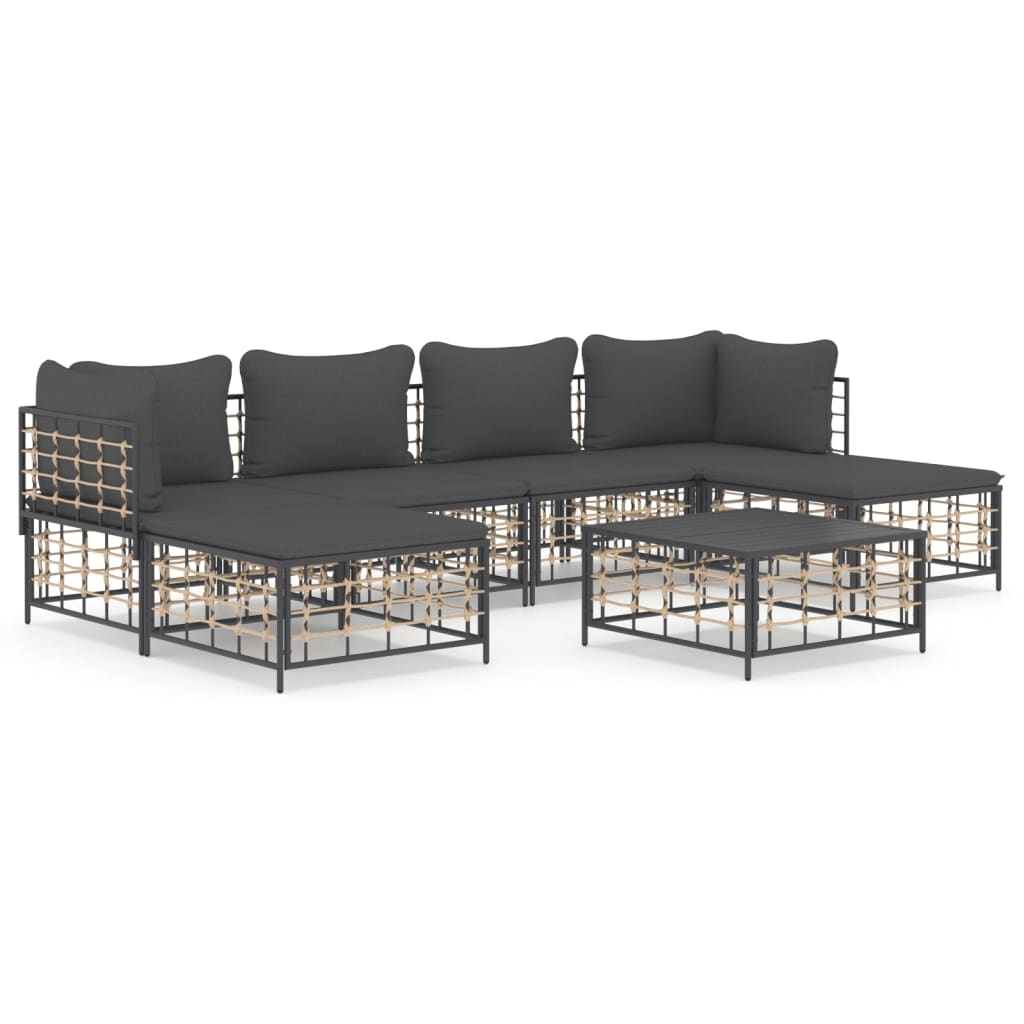 Set Divani da Giardino 7 pz con Cuscini Antracite in Polyrattan