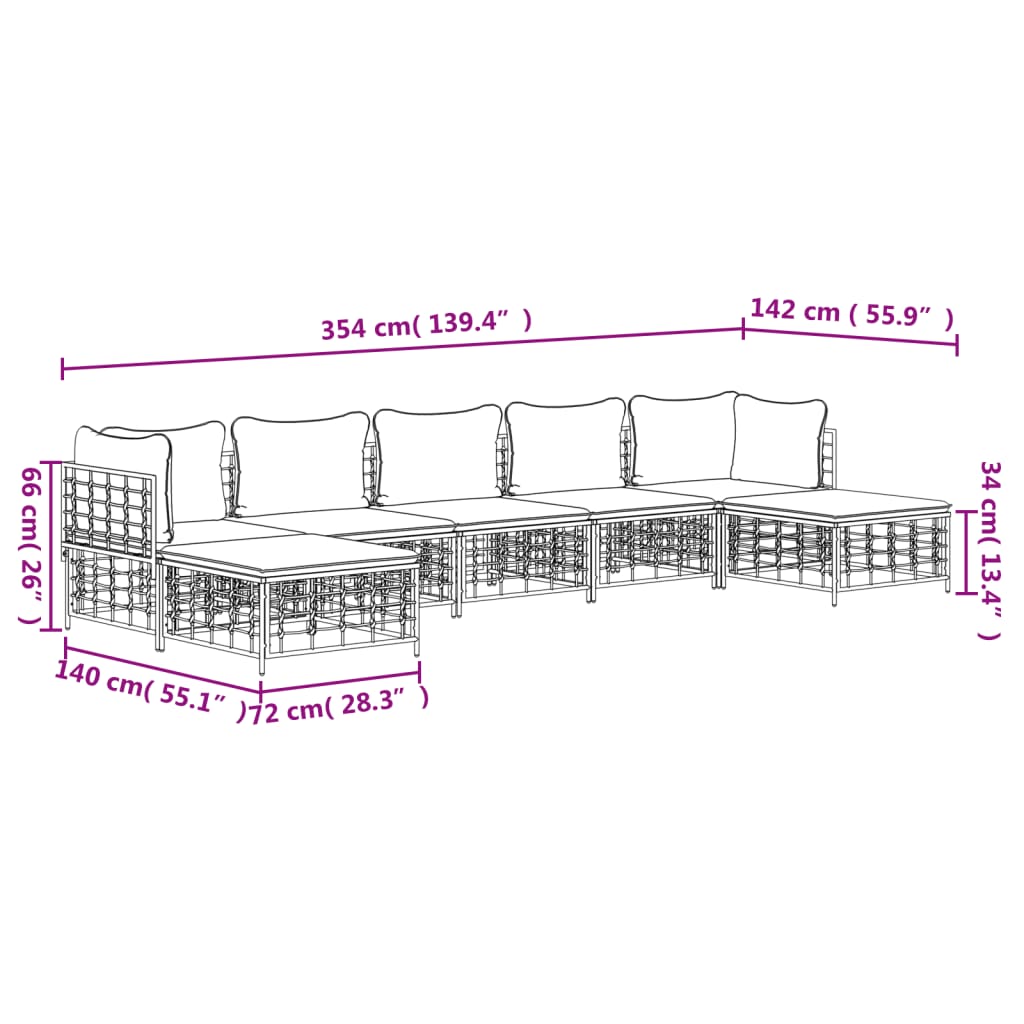 Set Divani da Giardino 7 pz con Cuscini Antracite in Polyrattan