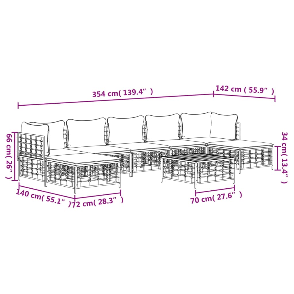 Set Divani da Giardino 8 pz con Cuscini Antracite in Polyrattan