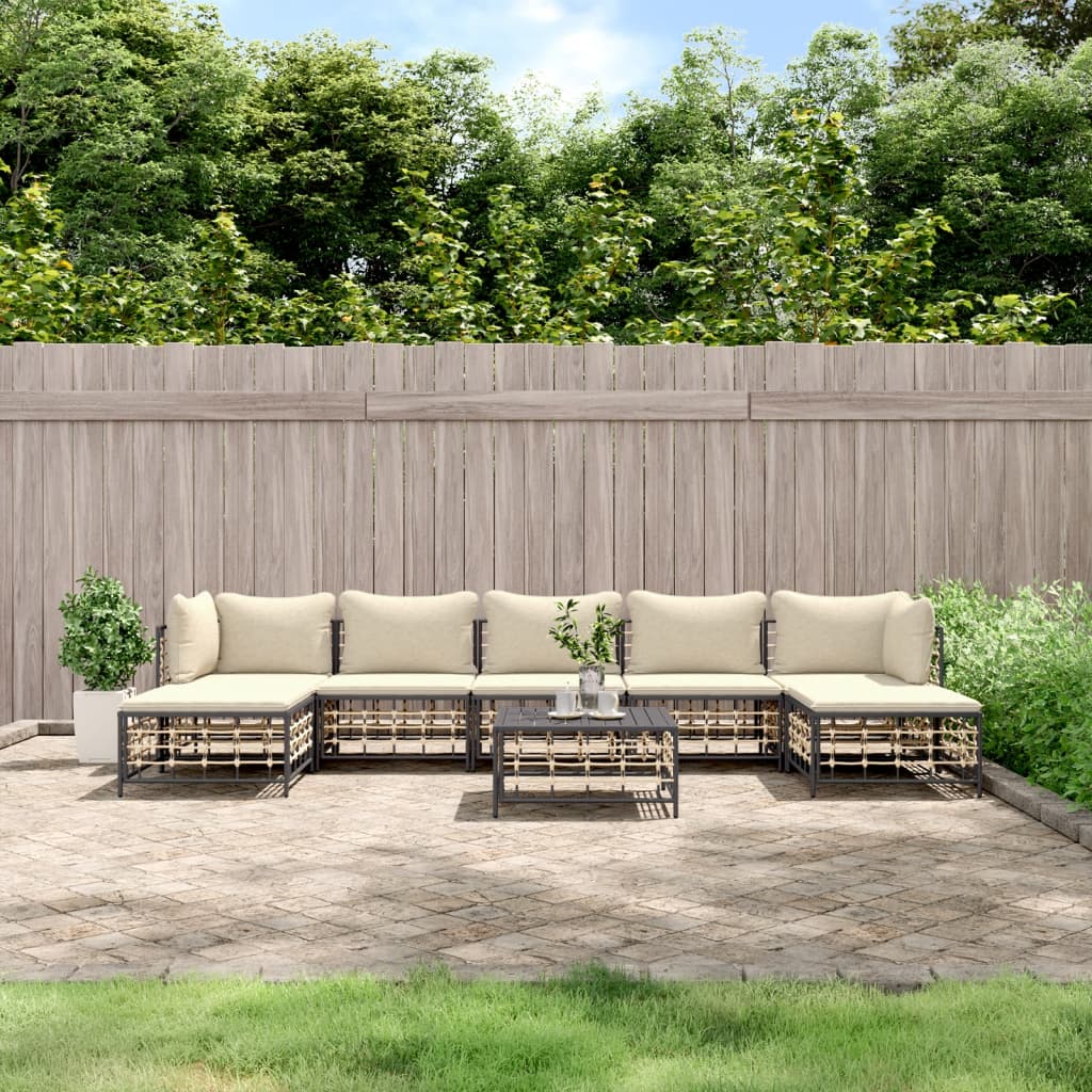 Set Divani da Giardino 8 pz con Cuscini Antracite in Polyrattan