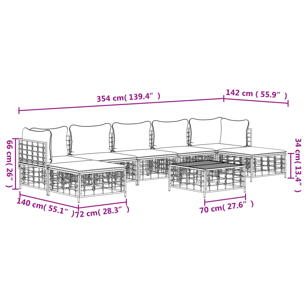 Set Divani da Giardino 8 pz con Cuscini Antracite in Polyrattan