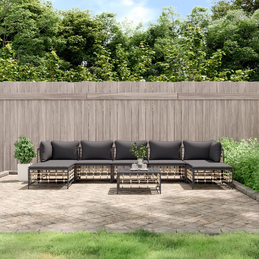 Set Divani da Giardino 8 pz con Cuscini Antracite in Polyrattan