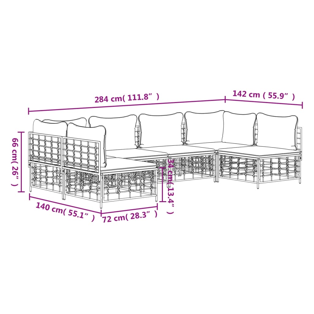 Set Divani da Giardino 6 pz con Cuscini Antracite in Polyrattan