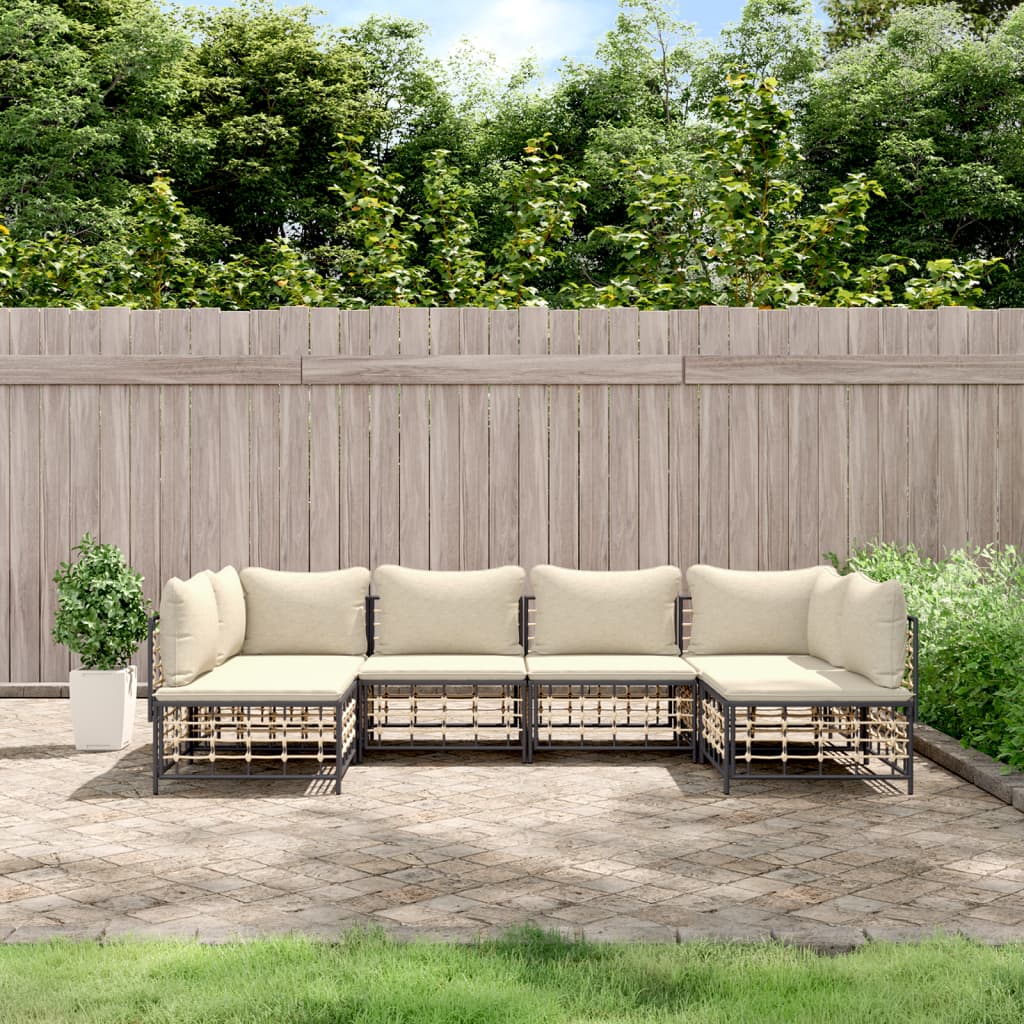 Set Divani da Giardino 6 pz con Cuscini Antracite in Polyrattan