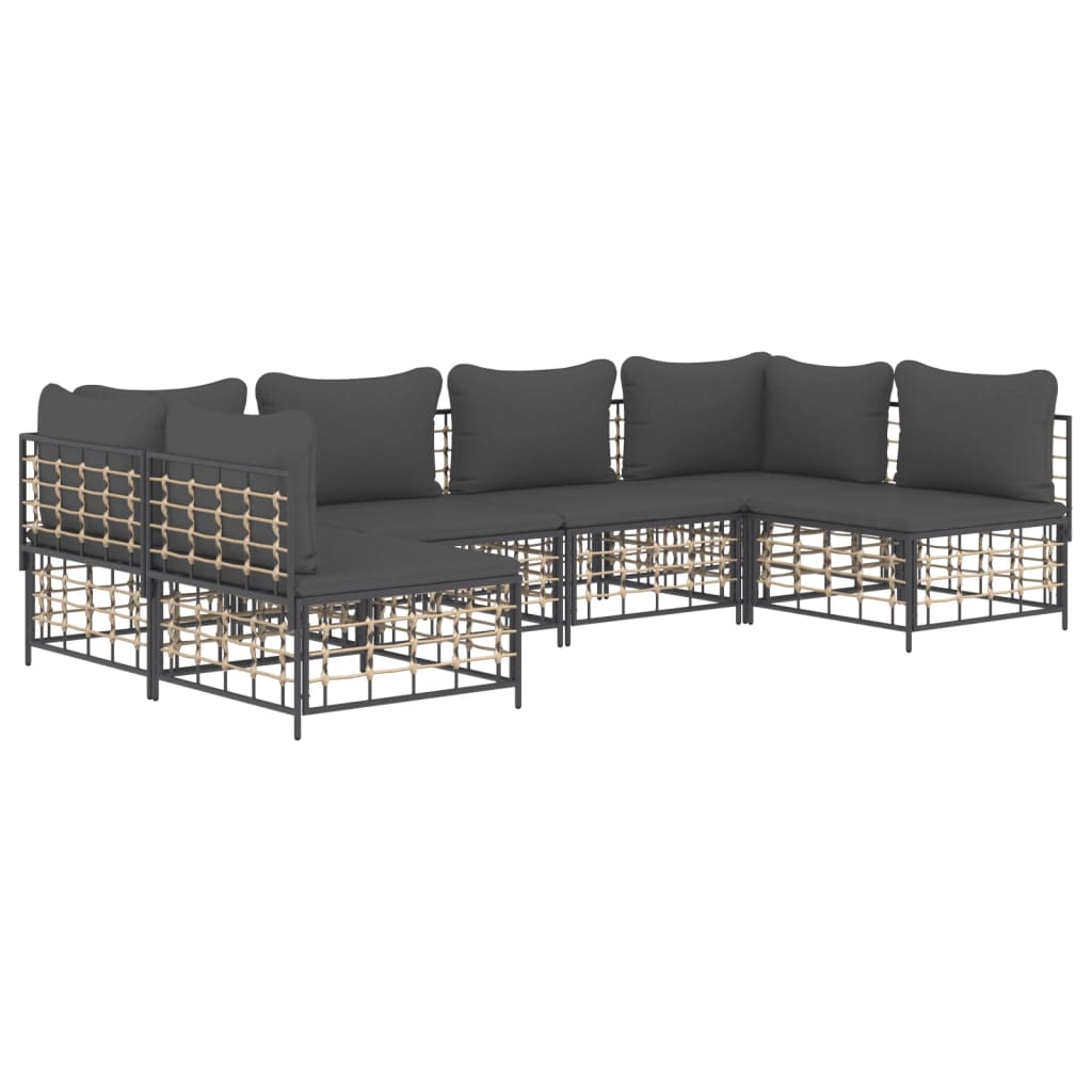 Set Divani da Giardino 6 pz con Cuscini Antracite in Polyrattan