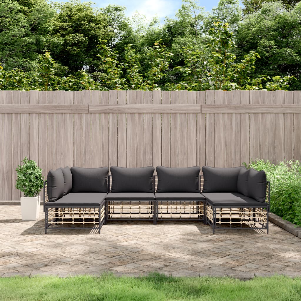 Set Divani da Giardino 6 pz con Cuscini Antracite in Polyrattan